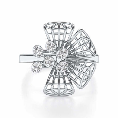 Mesh Bloom Silver Ring - White Gold - Image 4