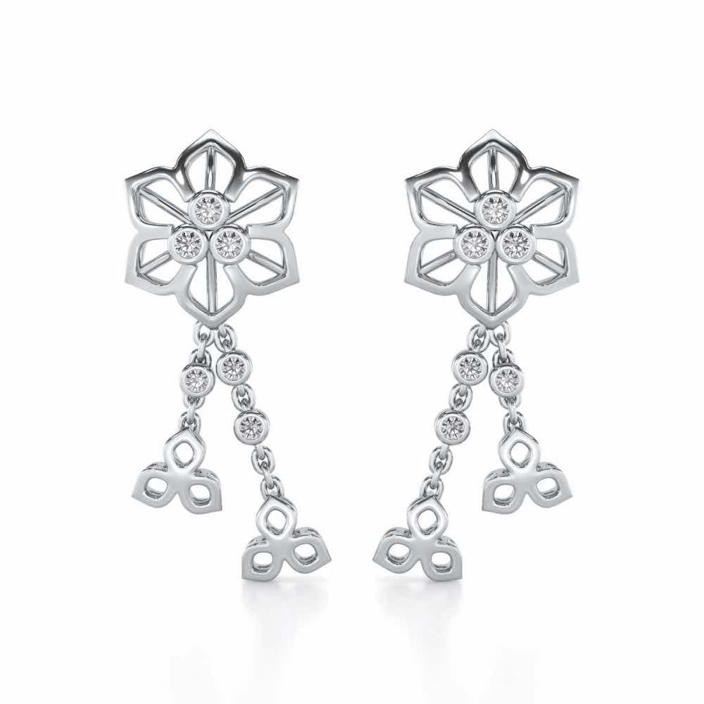 Mesh Flower Silver Earrings - White Gold - Image 1