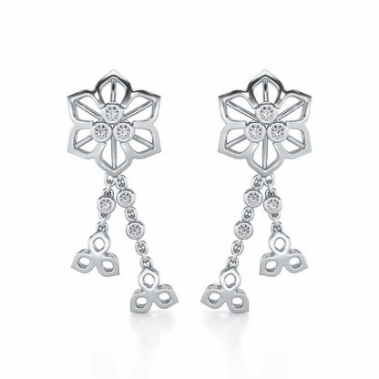 Mesh Flower Silver Earrings - White Gold - Image 1