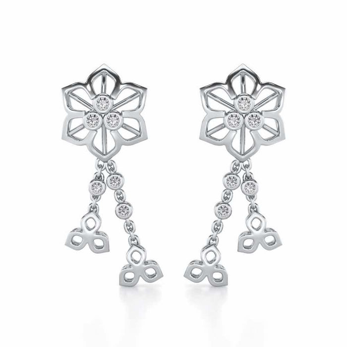 Mesh Flower Silver Earrings - White Gold - Image 1