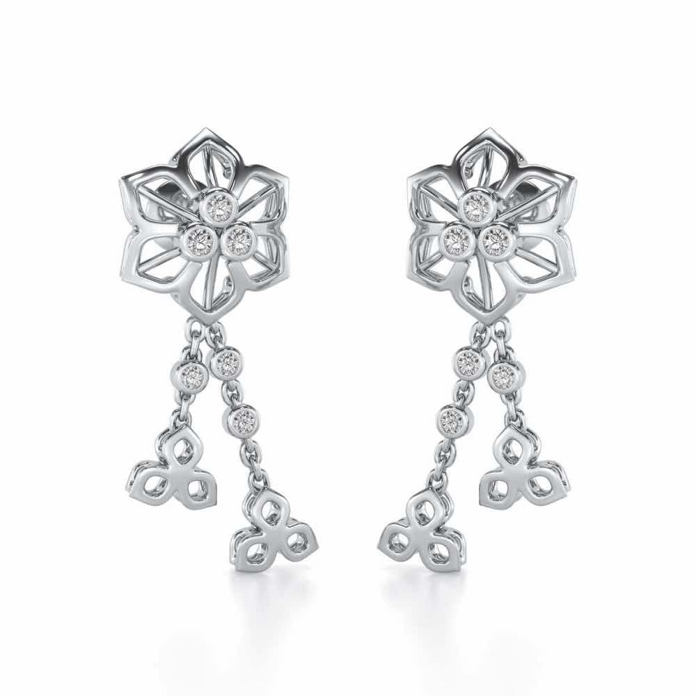 Mesh Flower Silver Earrings - White Gold - Image 2