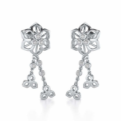 Mesh Flower Silver Earrings - White Gold - Image 2