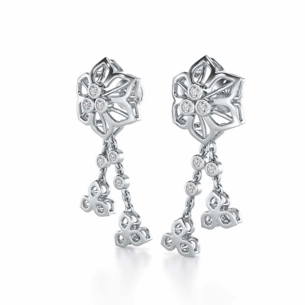 Mesh Flower Silver Earrings - White Gold - Image 3