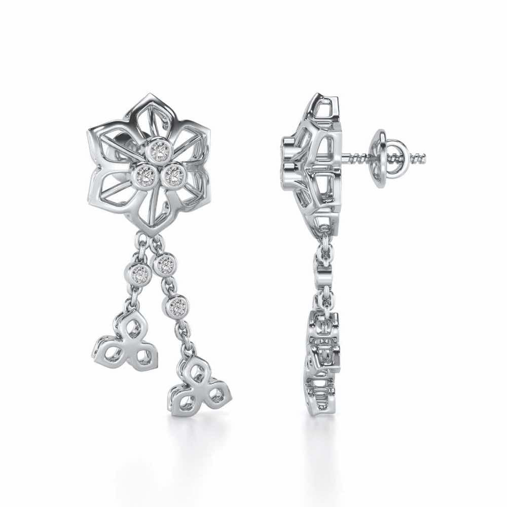 Mesh Flower Silver Earrings - White Gold - Image 4