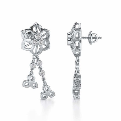 Mesh Flower Silver Earrings - White Gold - Image 4