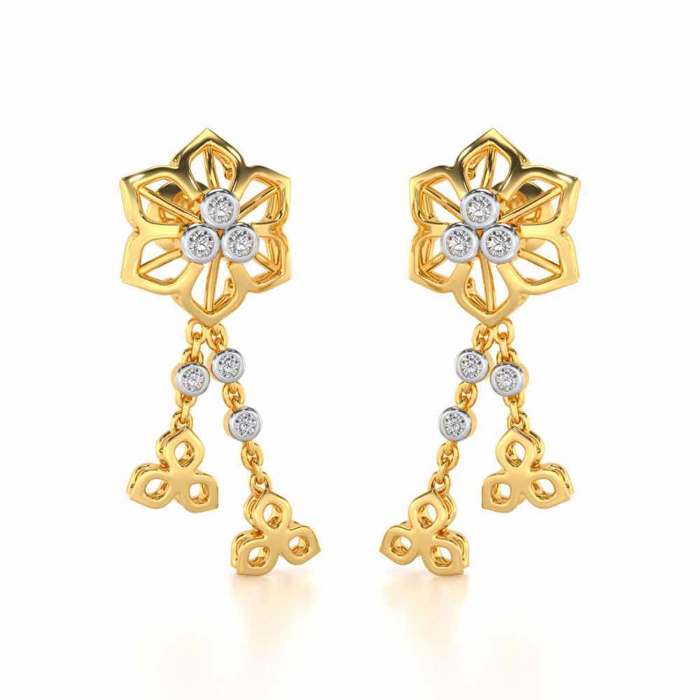 Mesh Flower Silver Earrings - Yellow Gold - Image 2