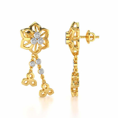 Mesh Flower Silver Earrings - Yellow Gold - Image 4
