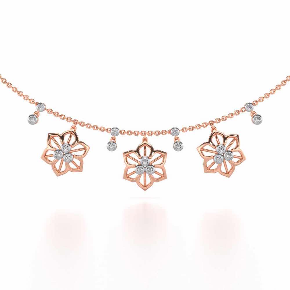 Mesh Flower Silver Necklace - Rose Gold - Image 1