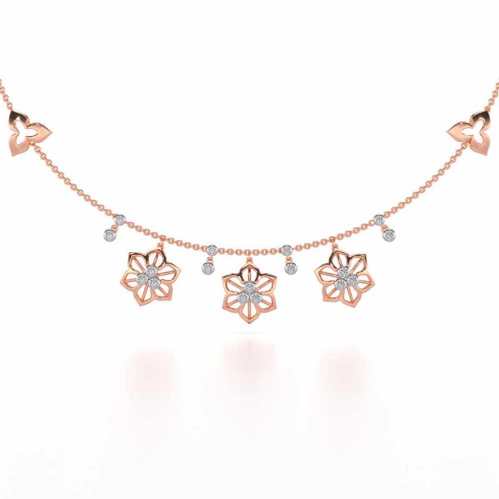Mesh Flower Silver Necklace - Rose Gold - Image 2