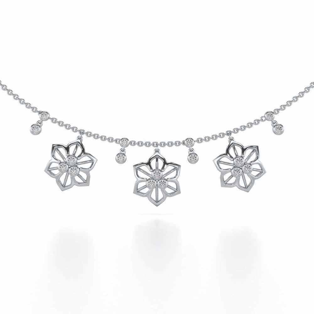 Mesh Flower Silver Necklace - White Gold - Image 1