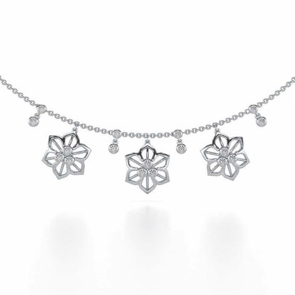 Mesh Flower Silver Necklace - White Gold - Image 1