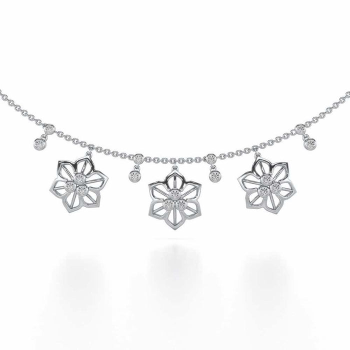 Mesh Flower Silver Necklace - White Gold - Image 1