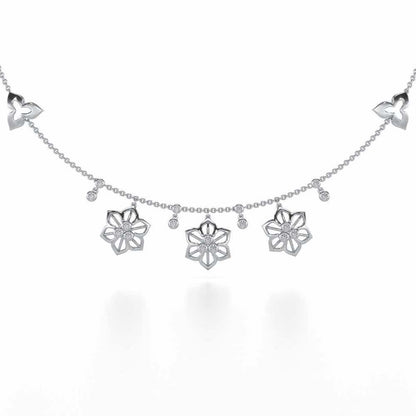 Mesh Flower Silver Necklace - White Gold - Image 2