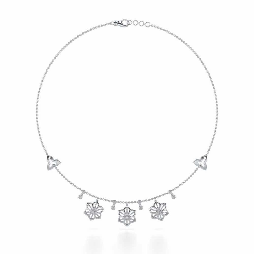 Mesh Flower Silver Necklace - White Gold - Image 3