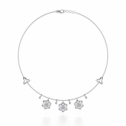 Mesh Flower Silver Necklace - White Gold - Image 3