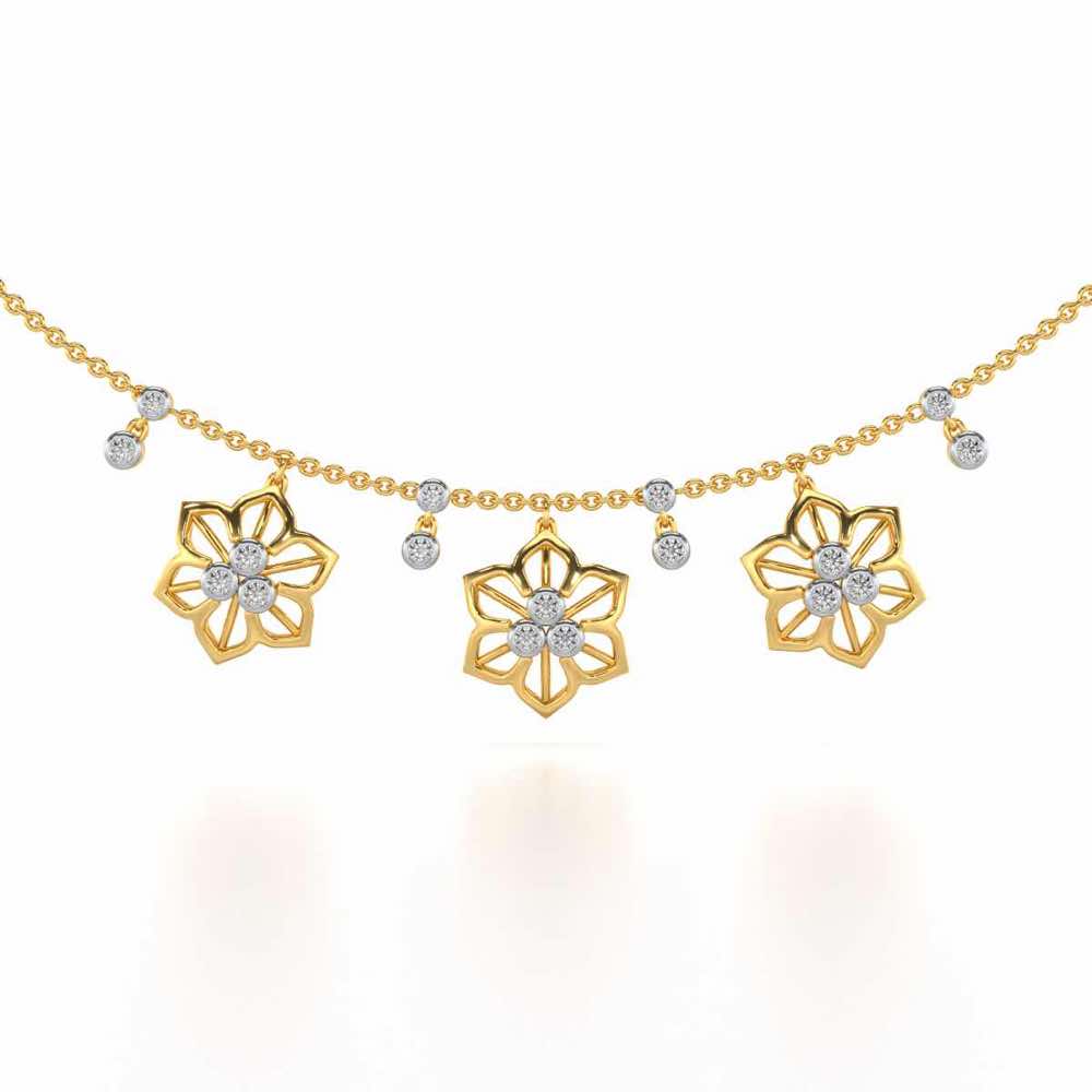 Mesh Flower Silver Necklace - Yellow Gold - Image 1