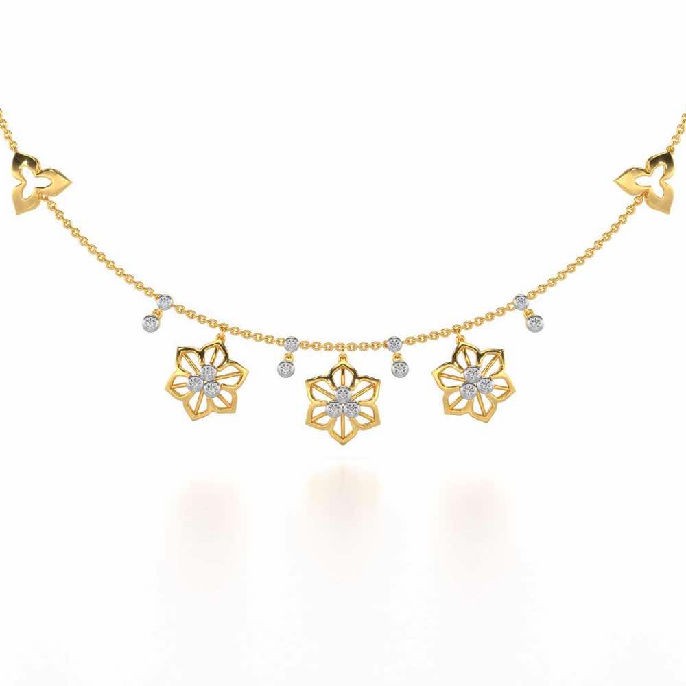 Mesh Flower Silver Necklace - Yellow Gold - Image 2