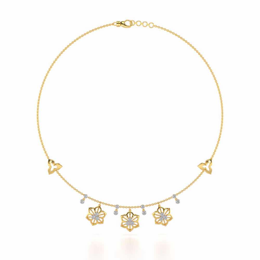 Mesh Flower Silver Necklace - Yellow Gold - Image 3