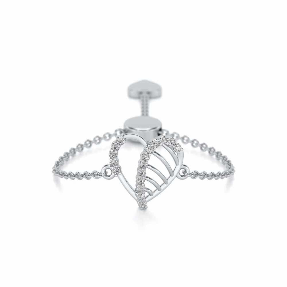 Mesh Heart Adjustable Silver Ring - White Gold - Image 1