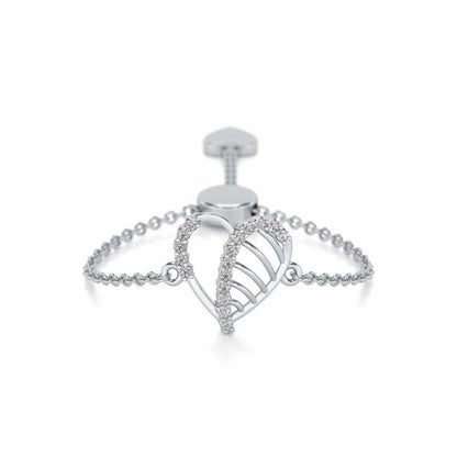 Mesh Heart Adjustable Silver Ring - White Gold - Image 1