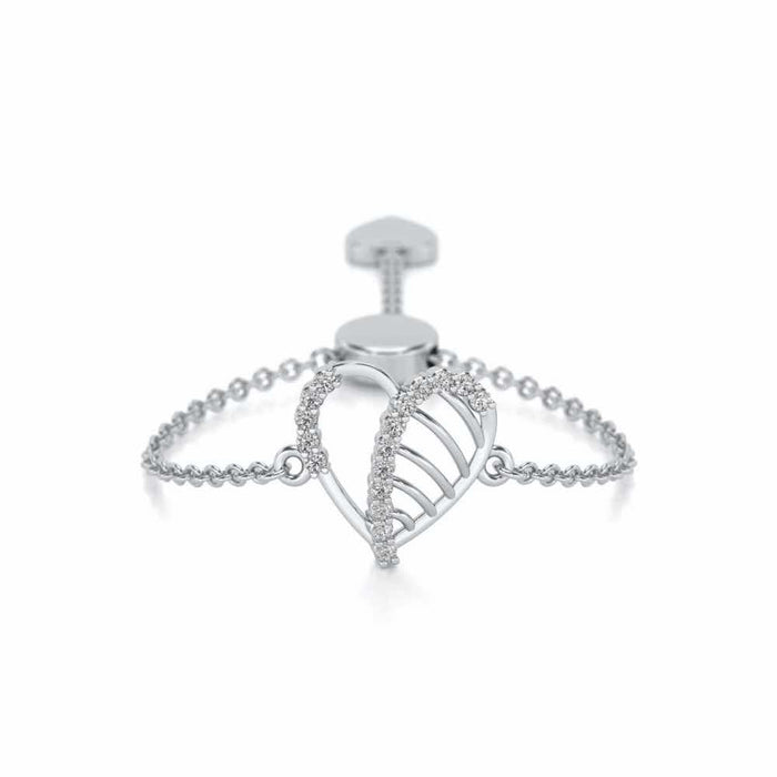Mesh Heart Adjustable Silver Ring - White Gold - Image 1