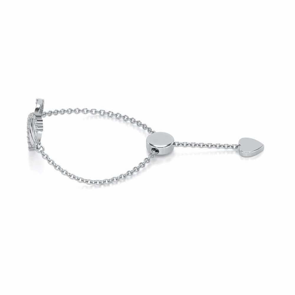 Mesh Heart Adjustable Silver Ring - White Gold - Image 2