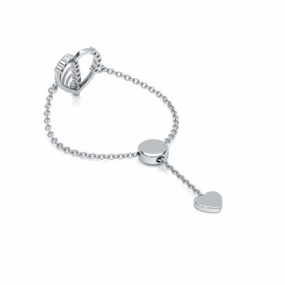 Mesh Heart Adjustable Silver Ring - White Gold - Image 3