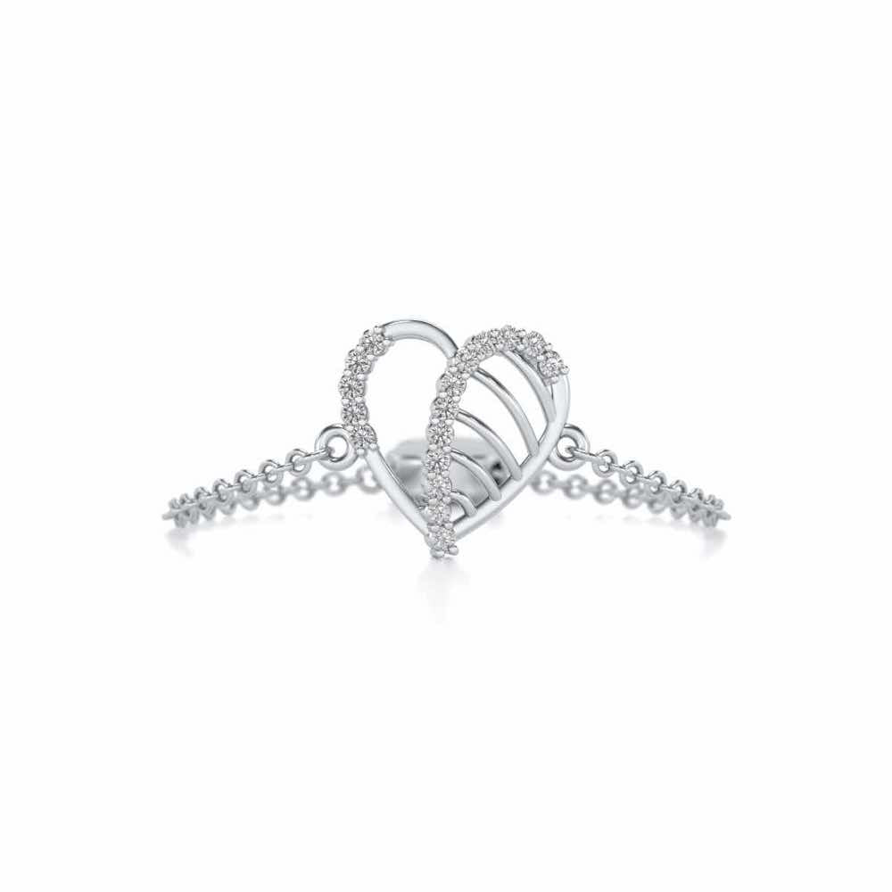 Mesh Heart Adjustable Silver Ring - White Gold - Image 4
