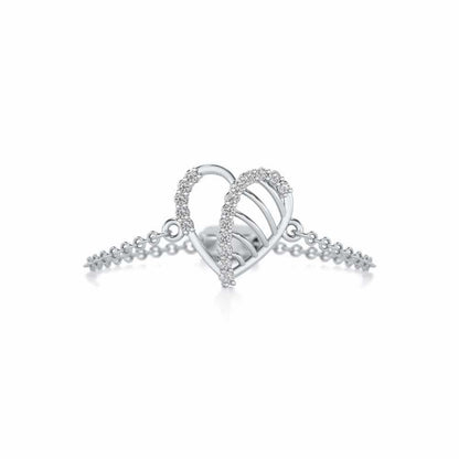 Mesh Heart Adjustable Silver Ring - White Gold - Image 4