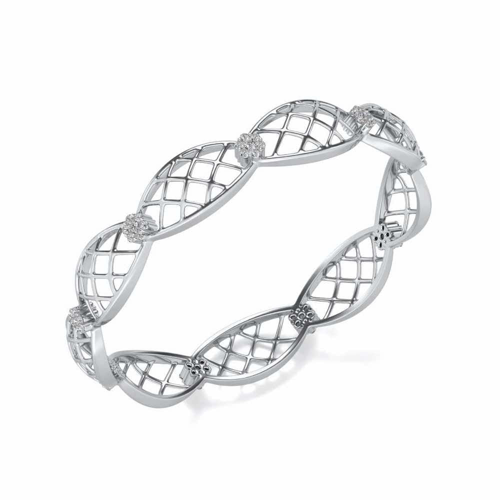 Mesh Rep Silver Bangles - White Gold - Image 1