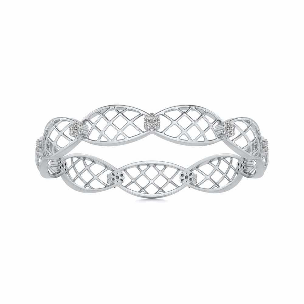 Mesh Rep Silver Bangles - White Gold - Image 5