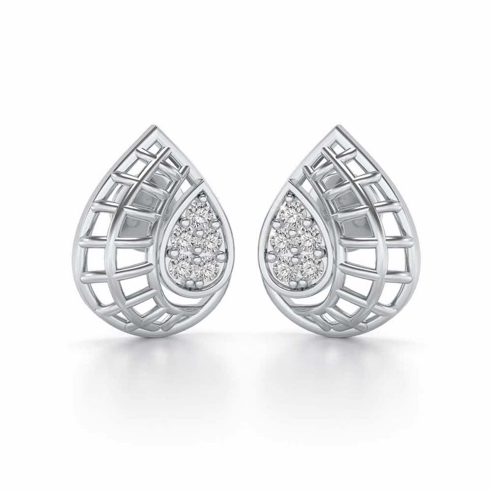 Meshed Drop Silver Earrings - White Gold - Image 1