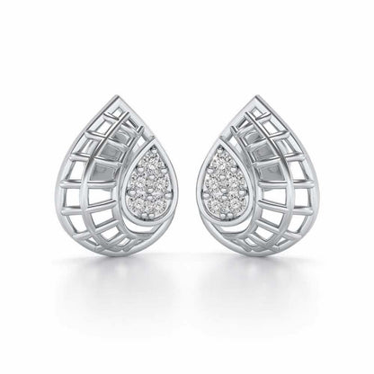 Meshed Drop Silver Earrings - White Gold - Image 1