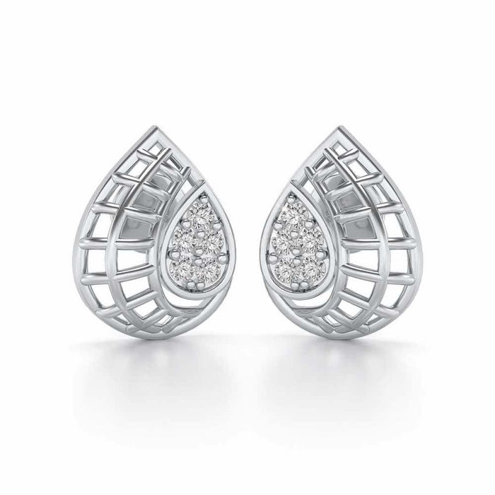 Meshed Drop Silver Earrings - White Gold - Image 1