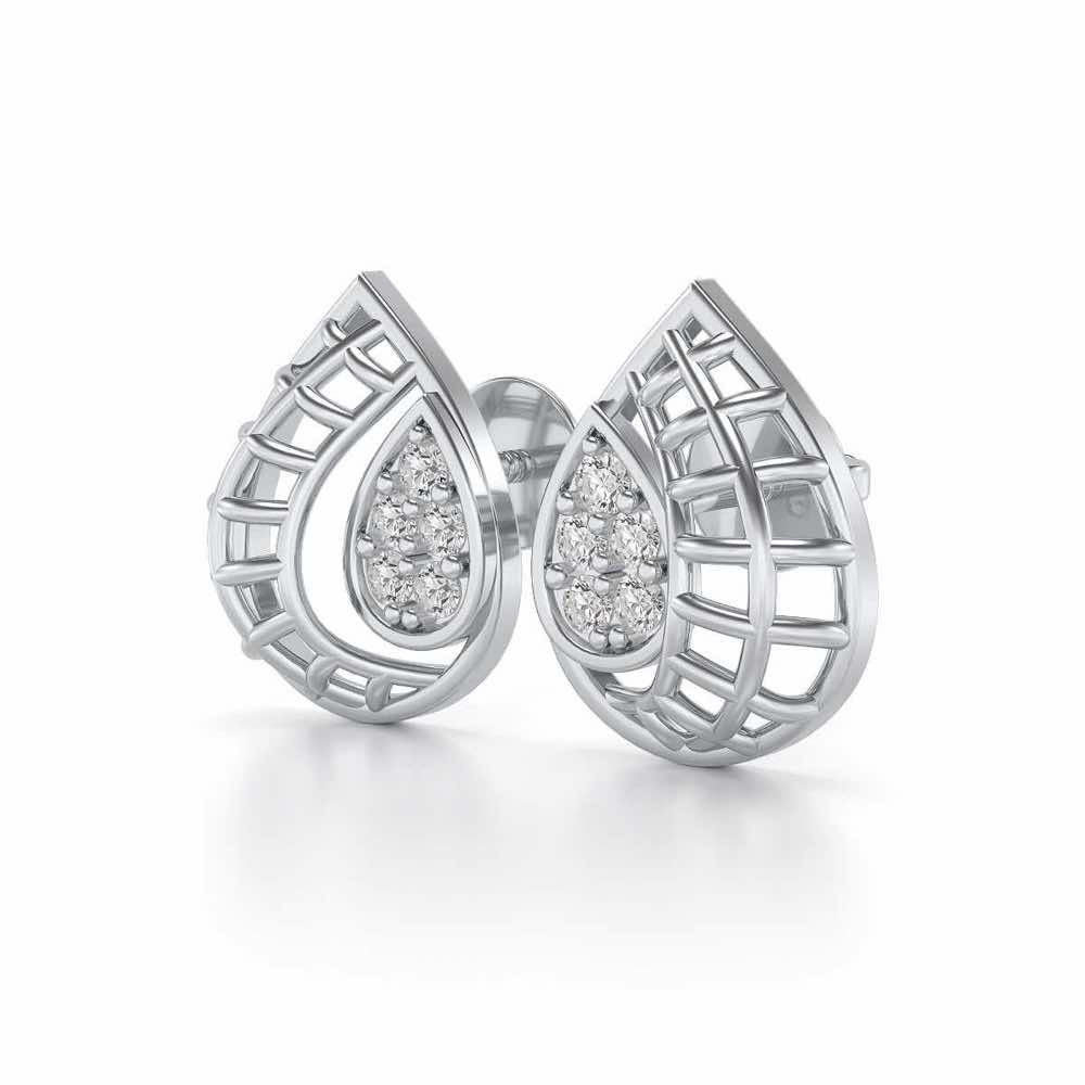 Meshed Drop Silver Earrings - White Gold - Image 3