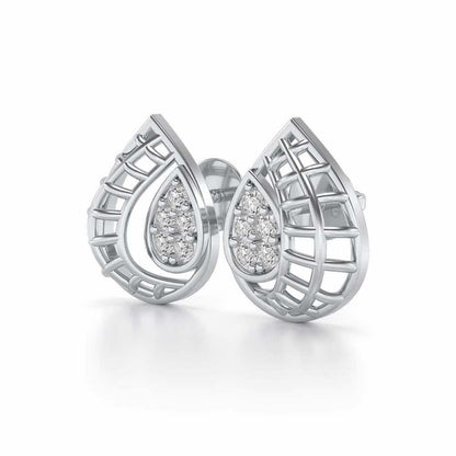 Meshed Drop Silver Earrings - White Gold - Image 3