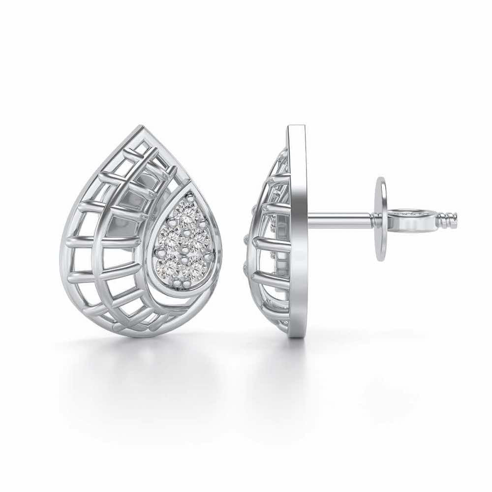 Meshed Drop Silver Earrings - White Gold - Image 4