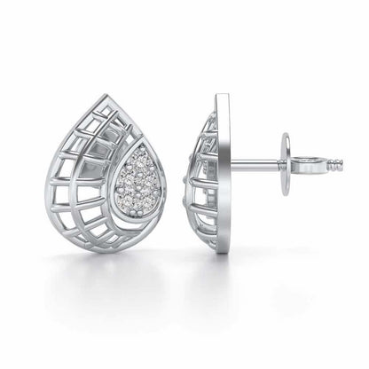 Meshed Drop Silver Earrings - White Gold - Image 4