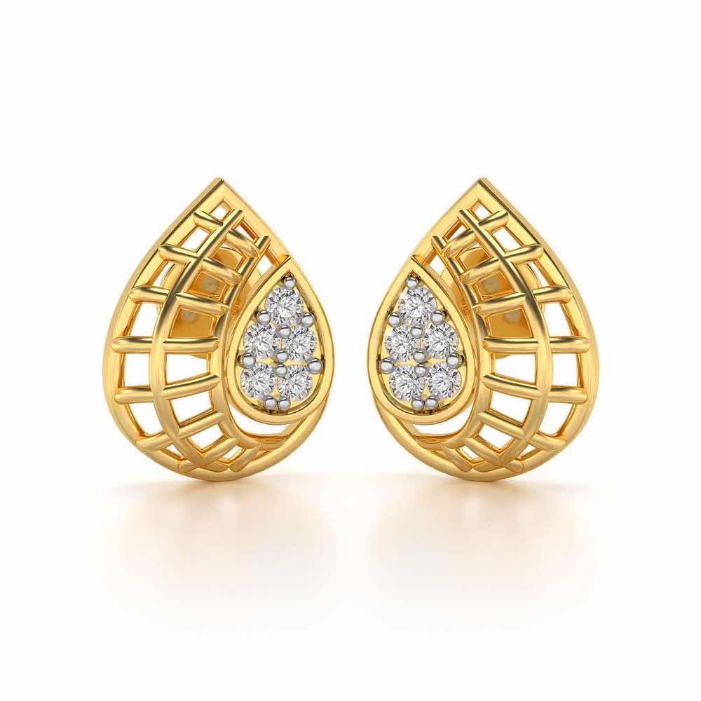 Meshed Drop Silver Earrings - Yellow Gold - Image 1