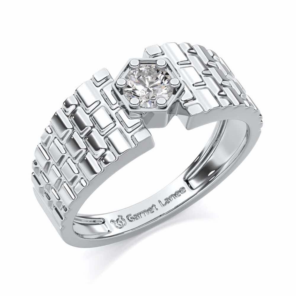 Midnight Blaze Solitaire Ring For Men - White Gold - Image 1