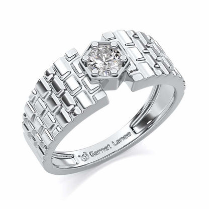 Midnight Blaze Solitaire Ring For Men - White Gold - Image 1