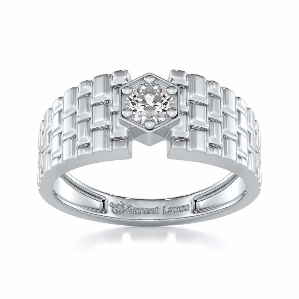 Midnight Blaze Solitaire Ring For Men - White Gold - Image 2