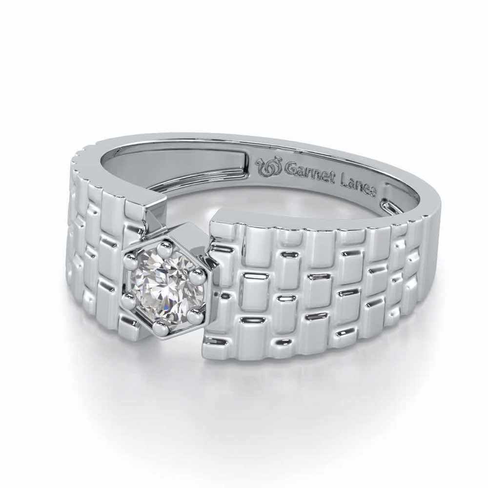 Midnight Blaze Solitaire Ring For Men - White Gold - Image 3