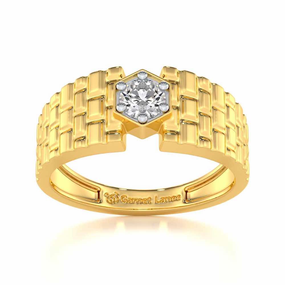 Midnight Blaze Solitaire Ring For Men - Yellow Gold - Image 2