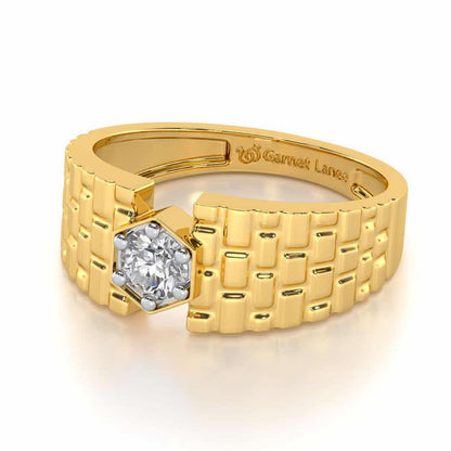 Midnight Blaze Solitaire Ring For Men - Yellow Gold - Image 3