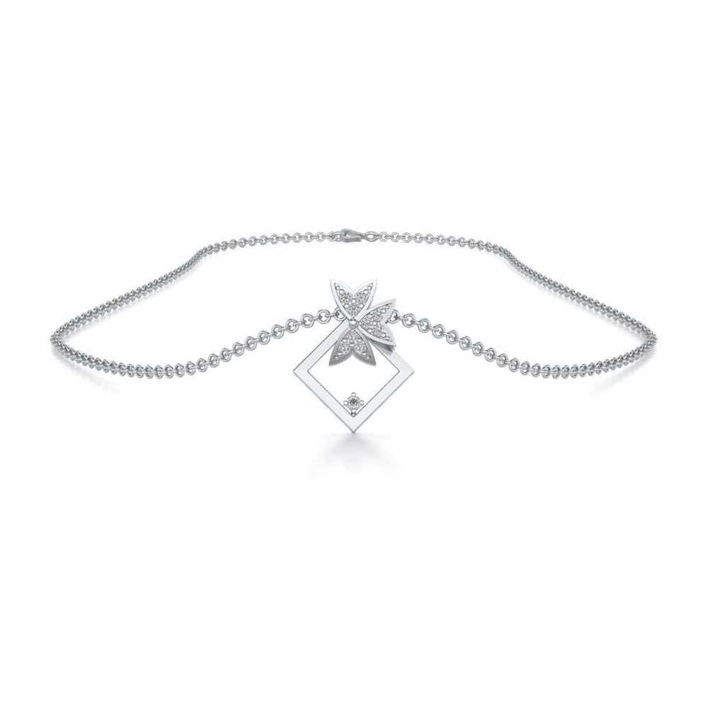Modern Floret Silver Pendant - White Gold - Image 3