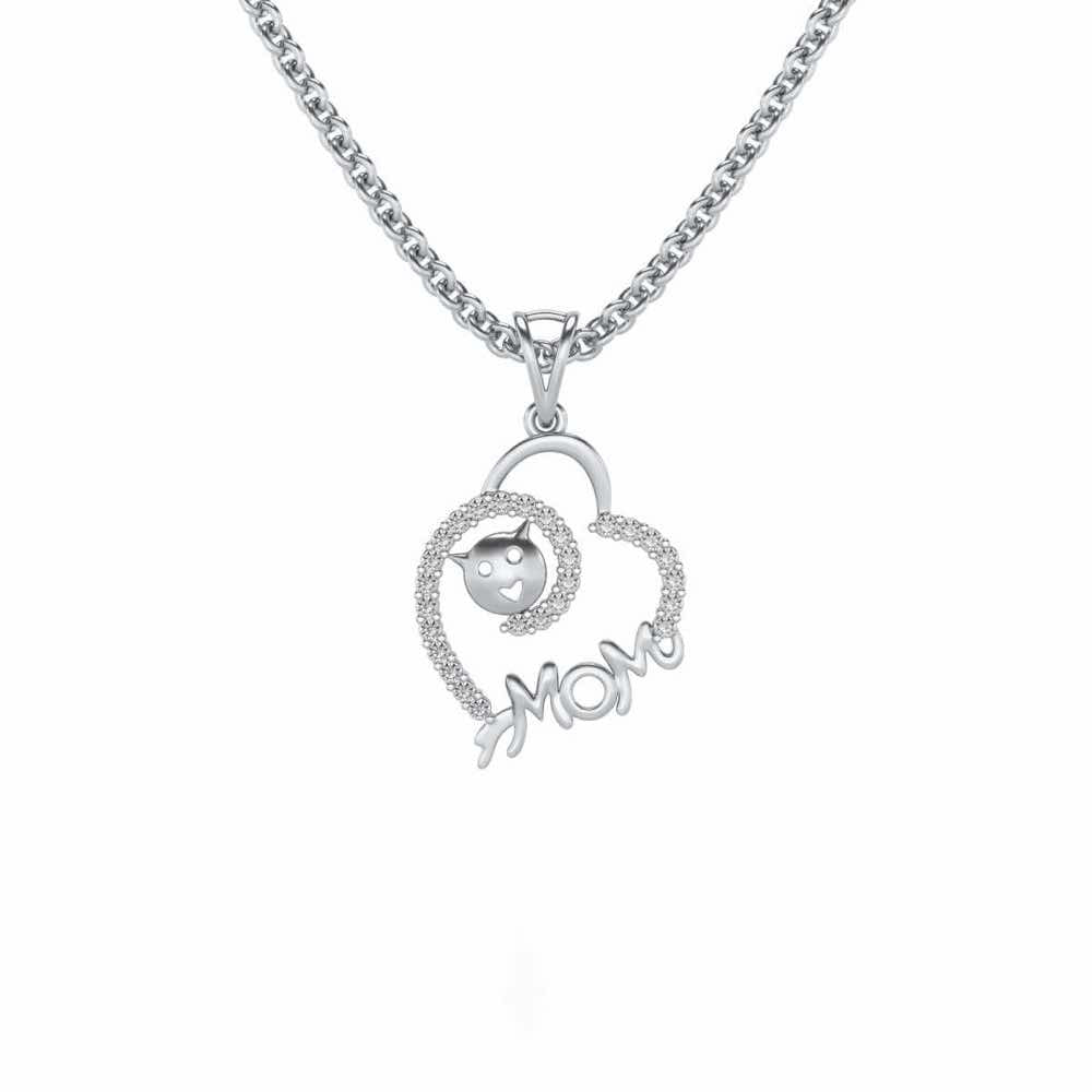 Mom's Heart Silver Pendant - White Gold - Image 1