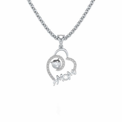 Mom's Heart Silver Pendant - White Gold - Image 1