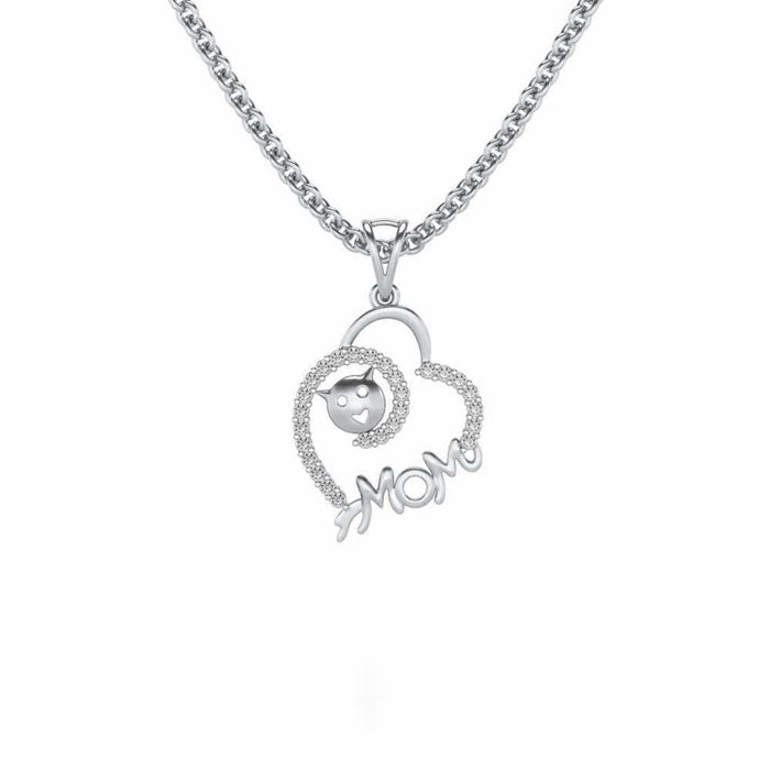 Mom's Heart Silver Pendant - White Gold - Image 1