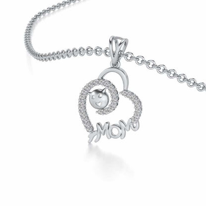 Mom's Heart Silver Pendant - White Gold - Image 2